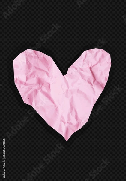 Fototapeta Pink heart made of crumpled paper. isolated template on transparent background