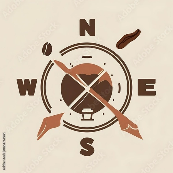 Obraz A coffee compass design featuring directional markers and coffee-related elements, ideal for beverage enthusiasts.