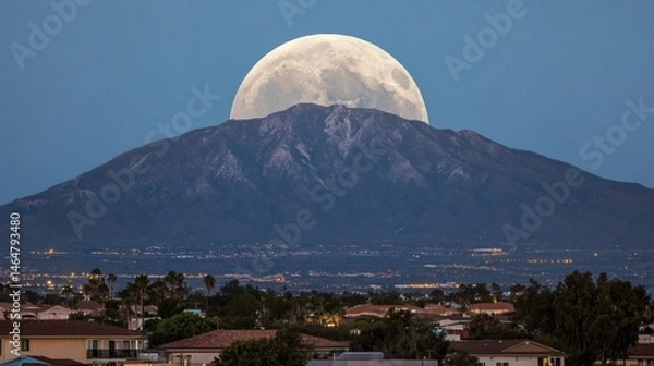 Fototapeta The Majestic Supermoon Rising Over a Mountain Peak