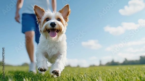 Fototapeta Happy Dog Running in Sunny Park