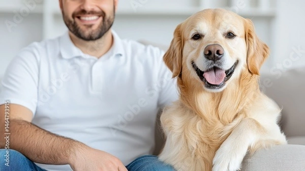 Fototapeta Happy Golden Retriever Dog with Owner