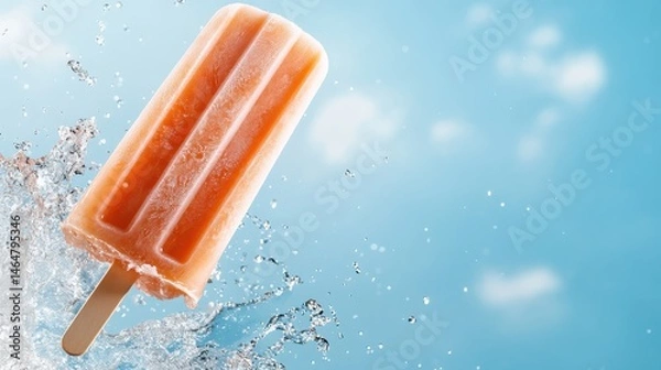Fototapeta A vibrant orange popsicle splashing into water, capturing the essence of summer with its refreshing appearance and delicious fruity flavor ideal for warm days.