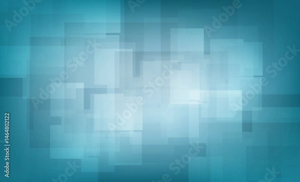 Fototapeta Abstract teal blue background with overlapping translucent squares and light gradients, perfect for technology presentations, digital art, banners, modern web design, and creative visuals.