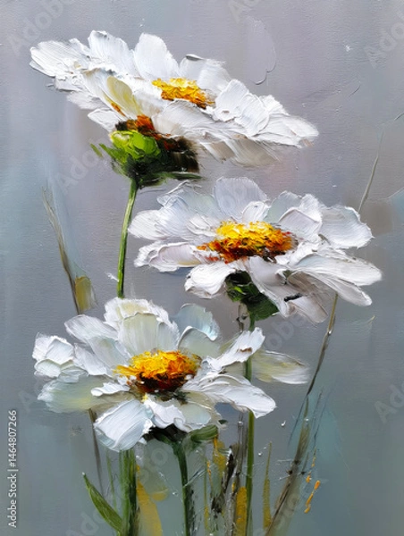 Fototapeta Abstract oil painting White petals, flowers, daisies, painted with a palette knife