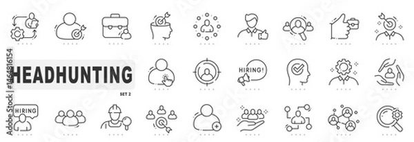 Fototapeta Set of headhunting related line icons. Hiring, recruitment, person etc. Editable stroke. Set 2