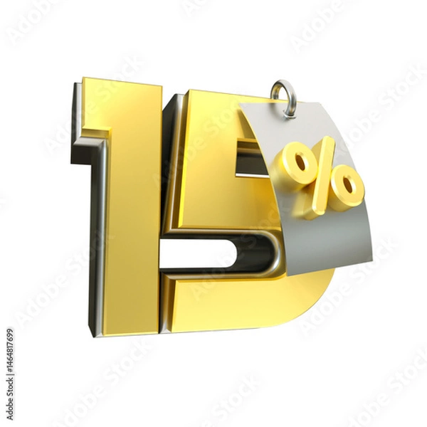 Obraz 3d render 15 percentage font gold