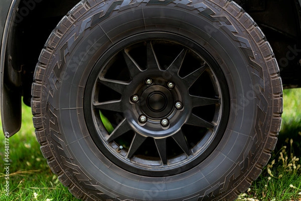 Fototapeta Off-road tires,Mud dirty pickup truck wheel,Close up off tire track 4x4 off raod car in dark concept 