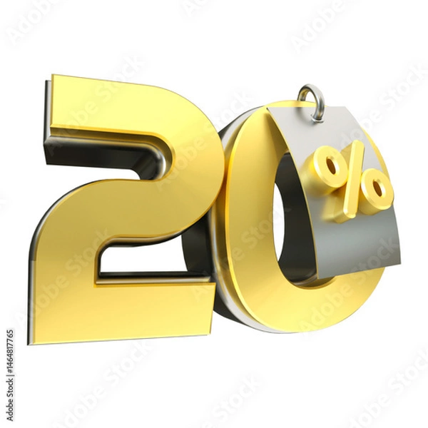 Obraz 3d render 20 percentage font gold