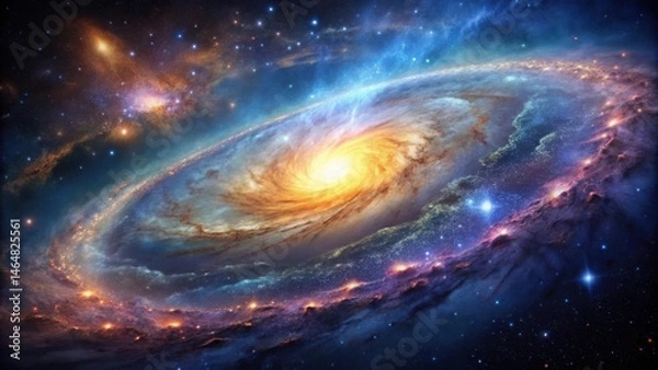 Fototapeta A Celestial Tapestry of Star Clusters, Nebulae, and a Spiraling Galaxy Core Unveiled
