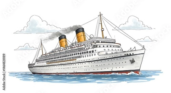 Obraz Large Cruise Ship Sailing on the Water with Cloudy Sky
