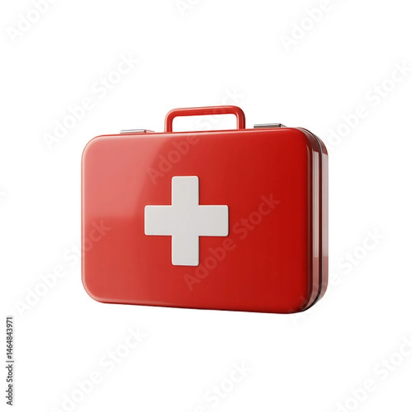 Fototapeta 3D rendered image of a red first aid kit with a white cross symbol, representing emergency medical care