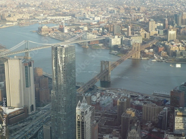 Fototapeta View at Brooklyn and Manhattan Bridges in the evening light