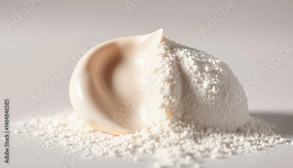 Fototapeta Close Up Beige Cream and White Powder Still Life in a Bright Studio with a Clean White Background