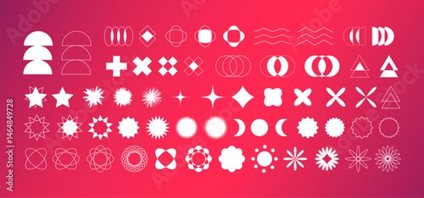 Obraz Big retro futuristic collection of elements and shapes in the y2k style. Suitable for stickers, design, posters, packaging, prints, templates, social media, banners, notes
