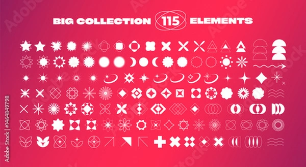 Obraz Big retro futuristic collection of elements and shapes in the y2k style. Suitable for stickers, design, posters, packaging, prints, templates, social media, banners, notes