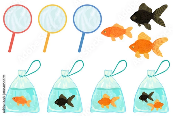 Fototapeta 金魚すくいのイラストセット ベクター素材