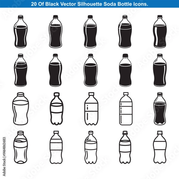 Fototapeta Twenty Black Soda Bottle Icons Silhouette vector collection.