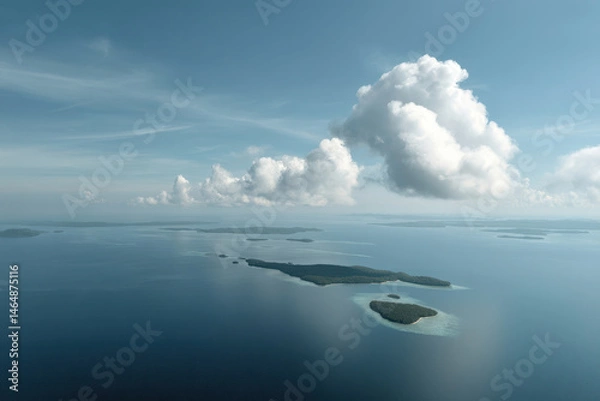 Fototapeta aerial view of island archipelago in papua new guinea showcasing long shadows cast by islands