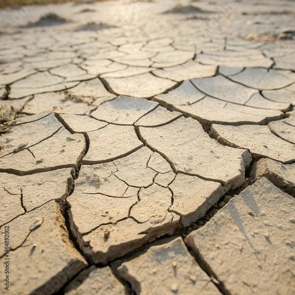 Fototapeta Cracked earth texture displayed in a top-down view, showcasing the harsh conditions of dry landscapes and drought effects