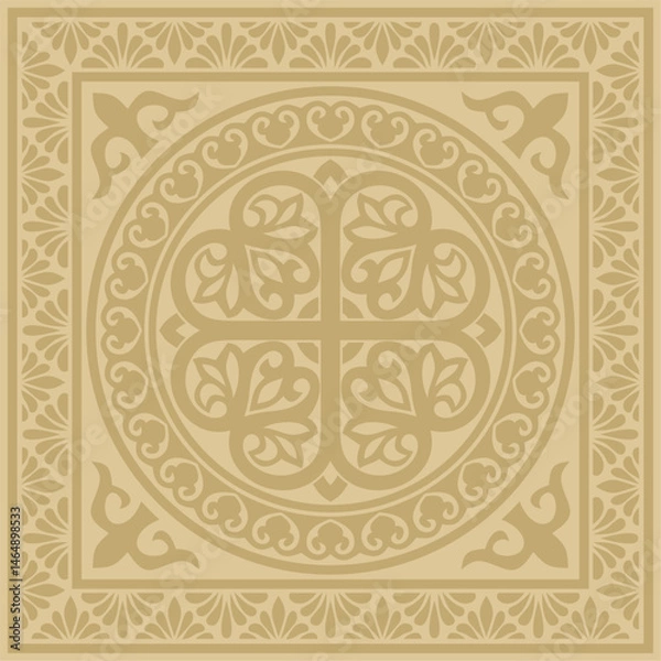 Fototapeta Vector golden square classic byzantine ornament. Rectangle, border, Ancient Greece, Eastern Roman Empire frame. Decoration of the Russian Orthodox Church
