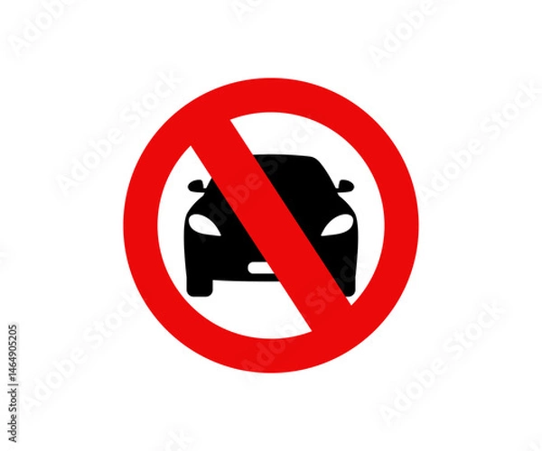 Fototapeta No car sign. Parking prohibited symbol. Car ban. No cars allowed. No parking. Red prohibition sign  illustration on transparent background. 