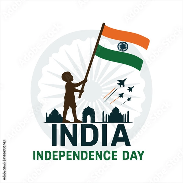 Fototapeta Child Holding Indian Flag Silhouette Vector