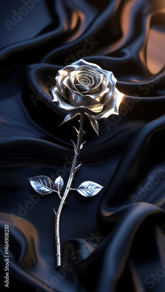 Obraz Elegant Silver Rose on Dark Satin Fabric