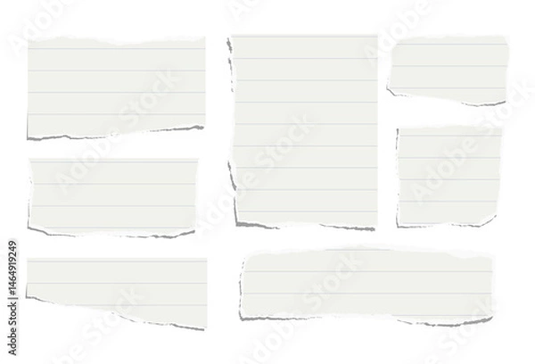 Obraz Set of torn pieces of lined paper isolated on a white background. Paper collage. Vector illustration.
