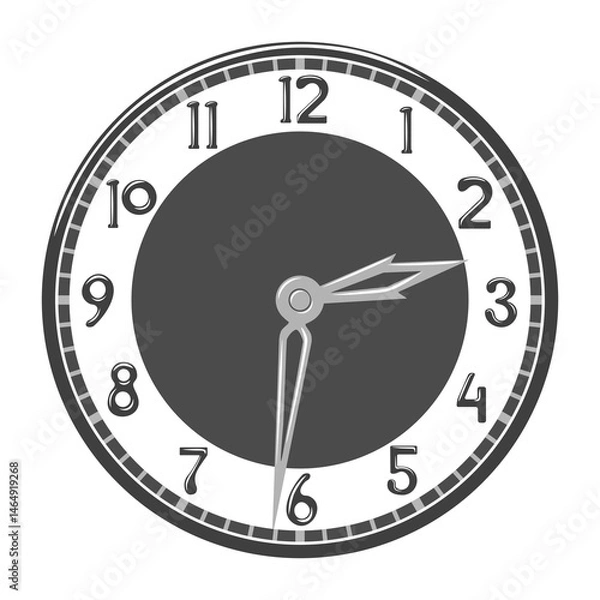 Obraz Elegant vintage round wall clock in black and white flat style isolated on white background