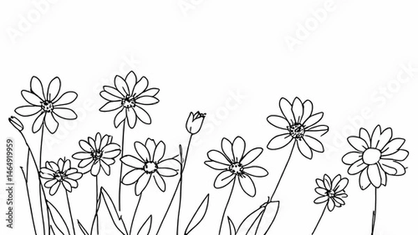 Fototapeta Minimalist Line Drawing of Wildflowers in Bloom Representing Nature and Beauty
