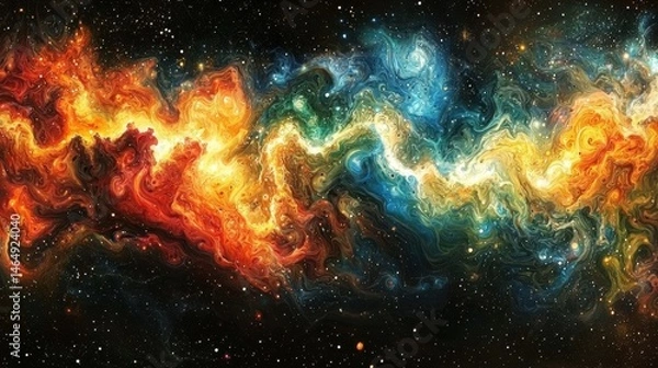 Fototapeta Vibrant Universe with Colorful Patterns Infusing Solarpunk Aesthetics and Cosmic Ritual Elements