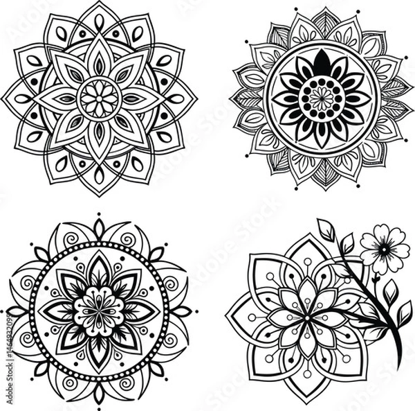 Obraz Ornamental mandala design black vector line art for coloring page, tattoo and other designs
