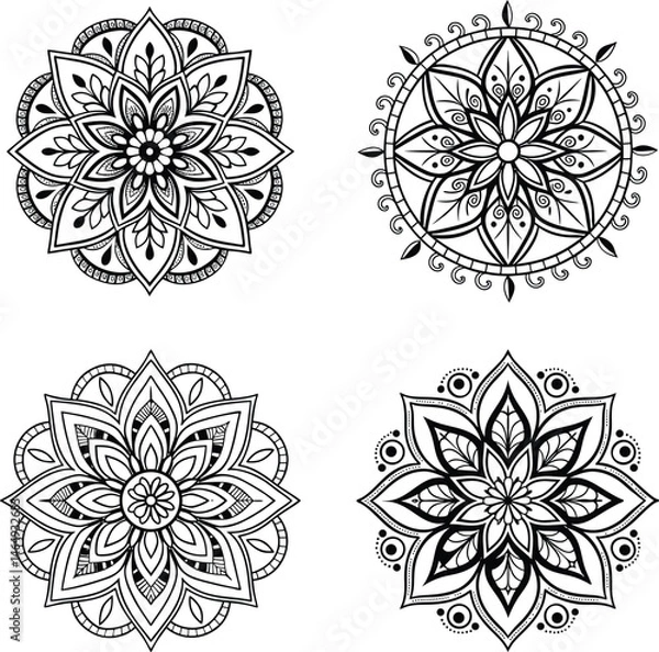Obraz Ornamental mandala design black vector line art for coloring page, tattoo and other designs