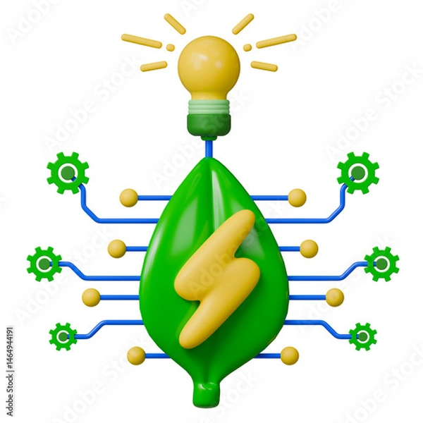 Obraz Green technology innovation with leaf and lightning symbol representing eco energy and smart sustainable solutions.