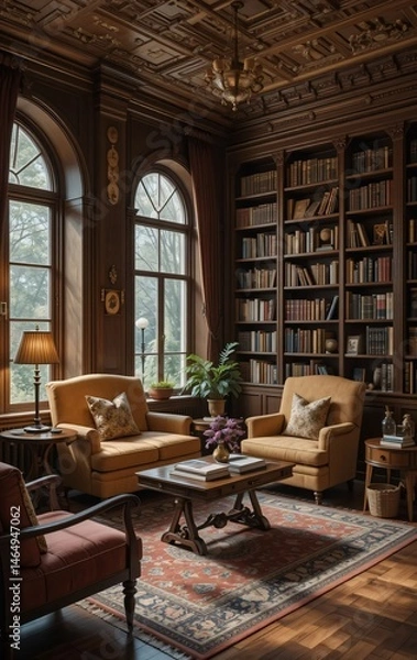 Fototapeta Inviting Reading Area Where Books, Warmth, and Comfort Create the Ideal Escape from the World