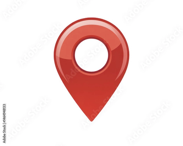 Obraz Isolated shiny red map pin with a circular opening on a black background in a digital illustration