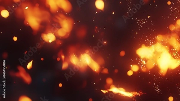 Fototapeta Bright orange backdrop featuring radiant bokeh particles and soft glowing light spots in a dreamy layout