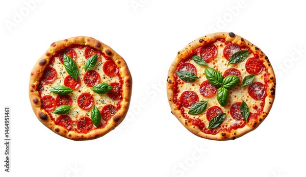 Fototapeta set of two Cheesy Italian pizza isolated on transparent background top view
