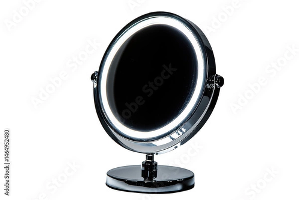 Fototapeta Elegant Chrome LED Vanity Mirror perfect for beauty routines glowing light against a black on transparent background