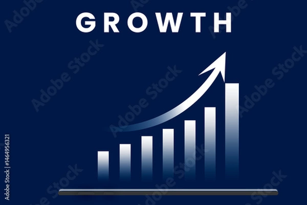 Fototapeta Business growth chart and analytics with smartphone device, financial data, upward trend, success and strategy concept, digital technology and marketing, white background, modern economy