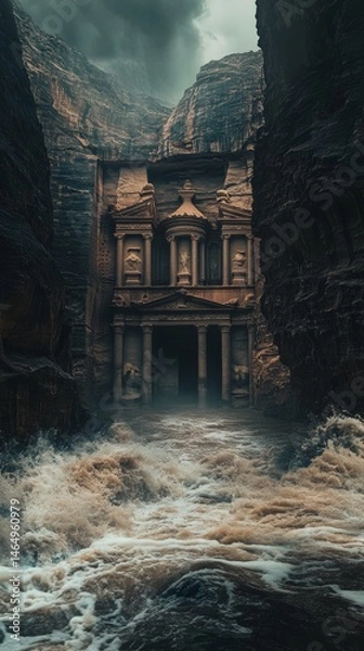 Fototapeta Petra flooded by rains (with copy space vertically) 9:16