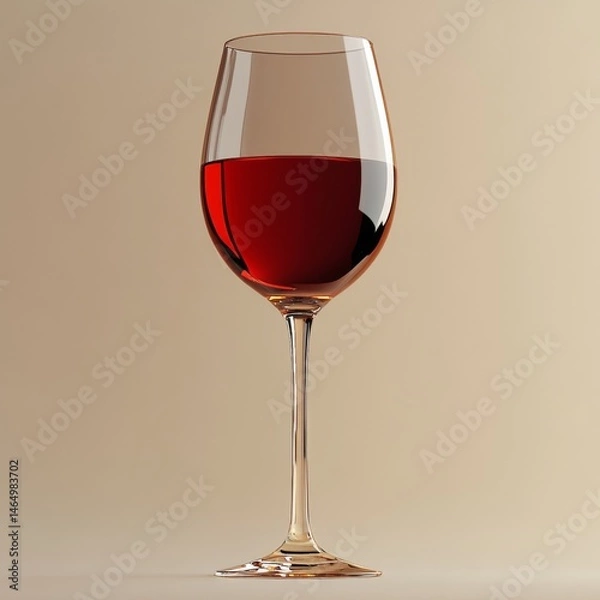 Fototapeta Elegant Red Wine in a Glass: A Still Life Composition showcasing the richness of color, light reflections, and the fine details of glassware against a simple background.