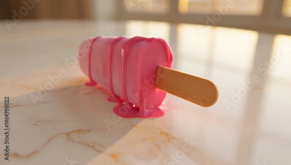 Fototapeta Frosted Elegance: The Alluring Charm of a Pink Popsicle on a Marble Surface