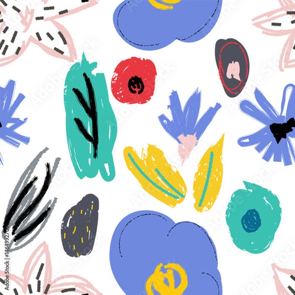 Fototapeta Seamless pattern with flowers. Creative universal artistic floral background. Hand Drawn textures. Trendy Graphic Design