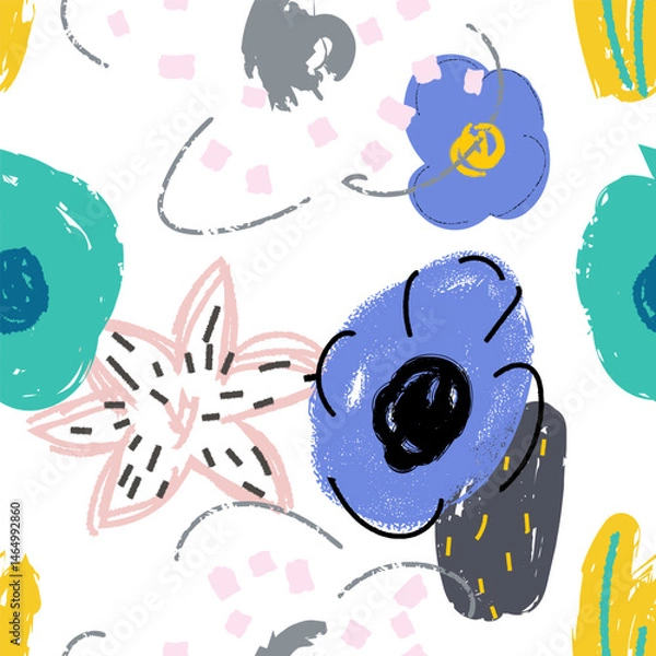 Fototapeta Seamless pattern with flowers. Creative universal artistic floral background. Hand Drawn textures. Trendy Graphic Design