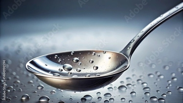 Obraz Close-up of a Polished Ladle with Water Droplets Reflecting Light