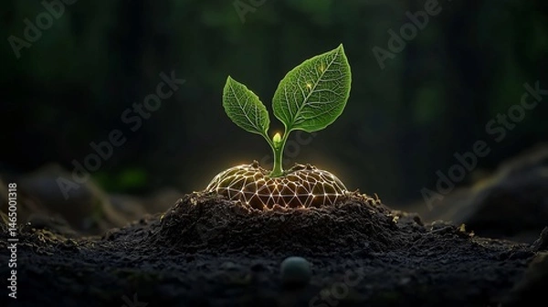 Fototapeta Emerging sprout, digital network