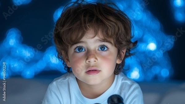 Fototapeta Captivating child's expression at home close-up portrait calm environment wonder and curiosity