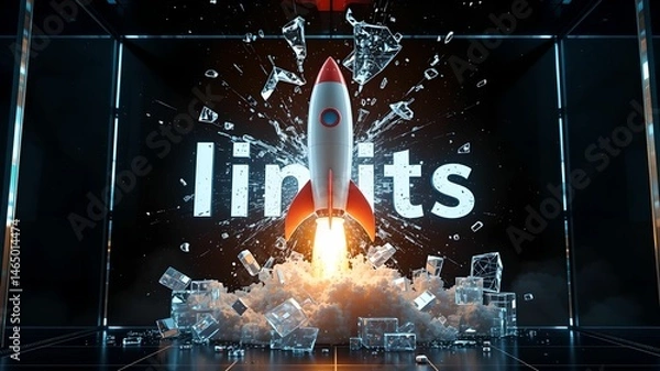 Obraz Rocket Breaking Through Glass Ceiling Labeled Limits