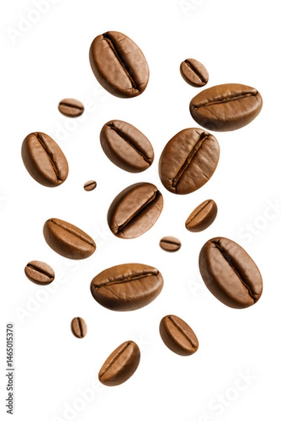 Fototapeta Fresh coffee beans floating in air create dynamic and inviting scene, perfect for coffee lovers and enthusiasts